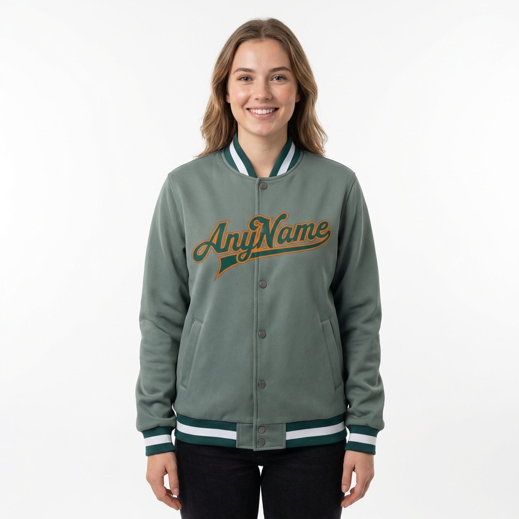 Custom Gray & Orange/White Full-Snap Fleece Jacket