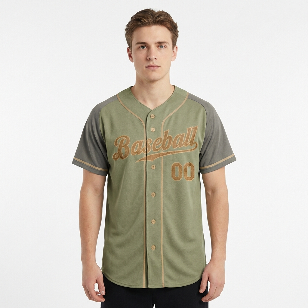 Custom Green & Grey/Brown Raglan Sleeves Baseball Jersey