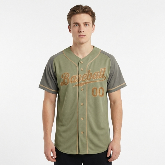 Custom Green & Grey/Brown Raglan Sleeves Baseball Jersey