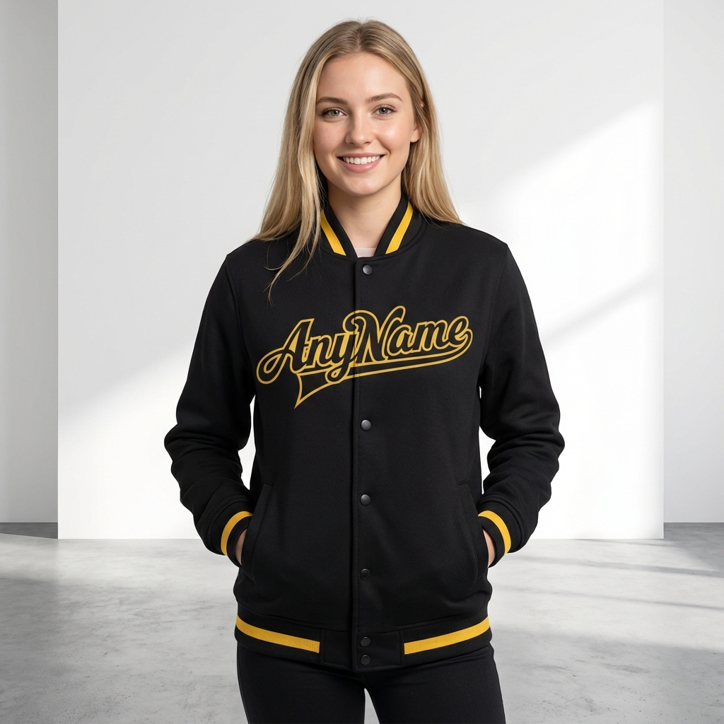 Custom Black & Yellow Full-Snap Fleece Jacket