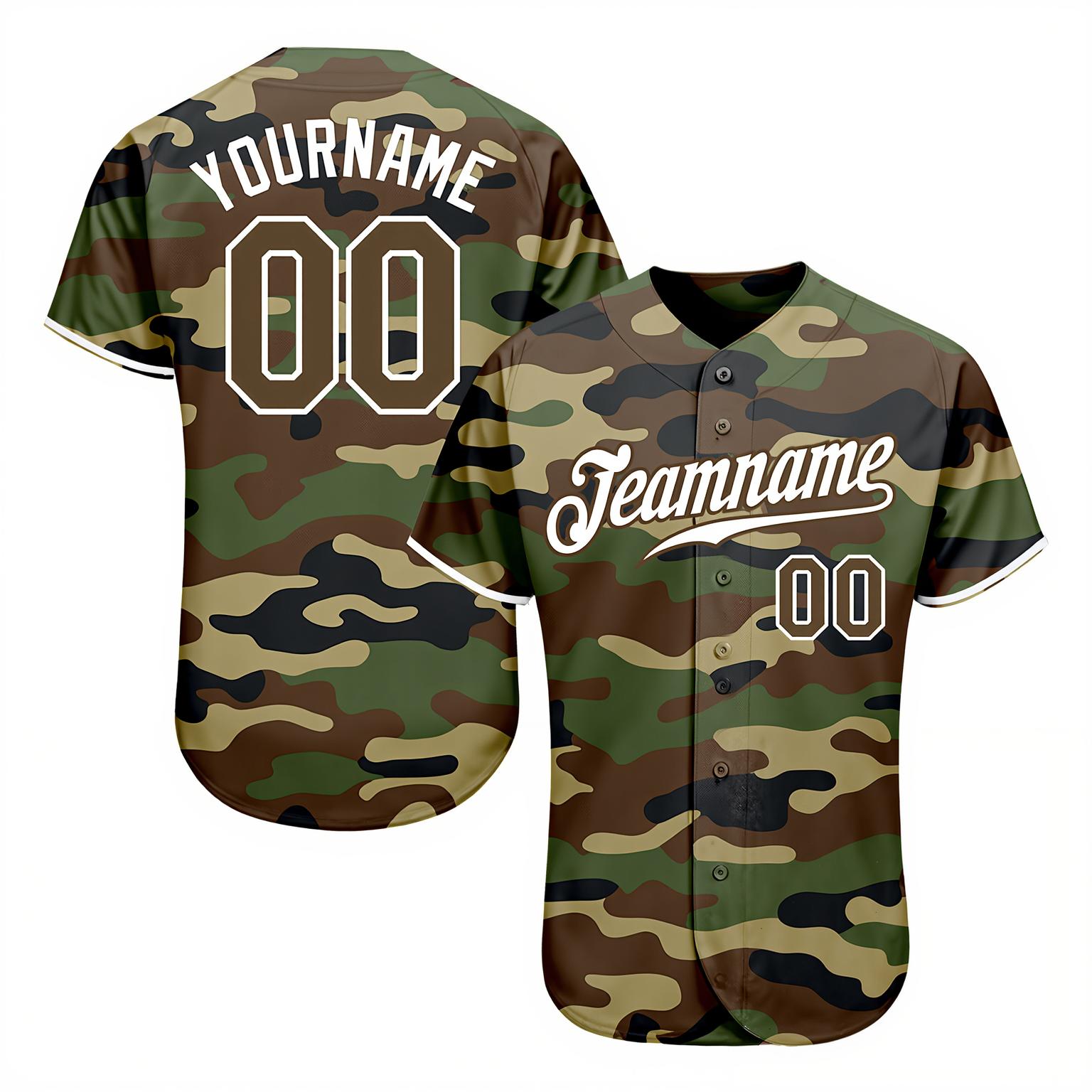 Custom Camo Brown & White Salute To Service Baseball Jersey