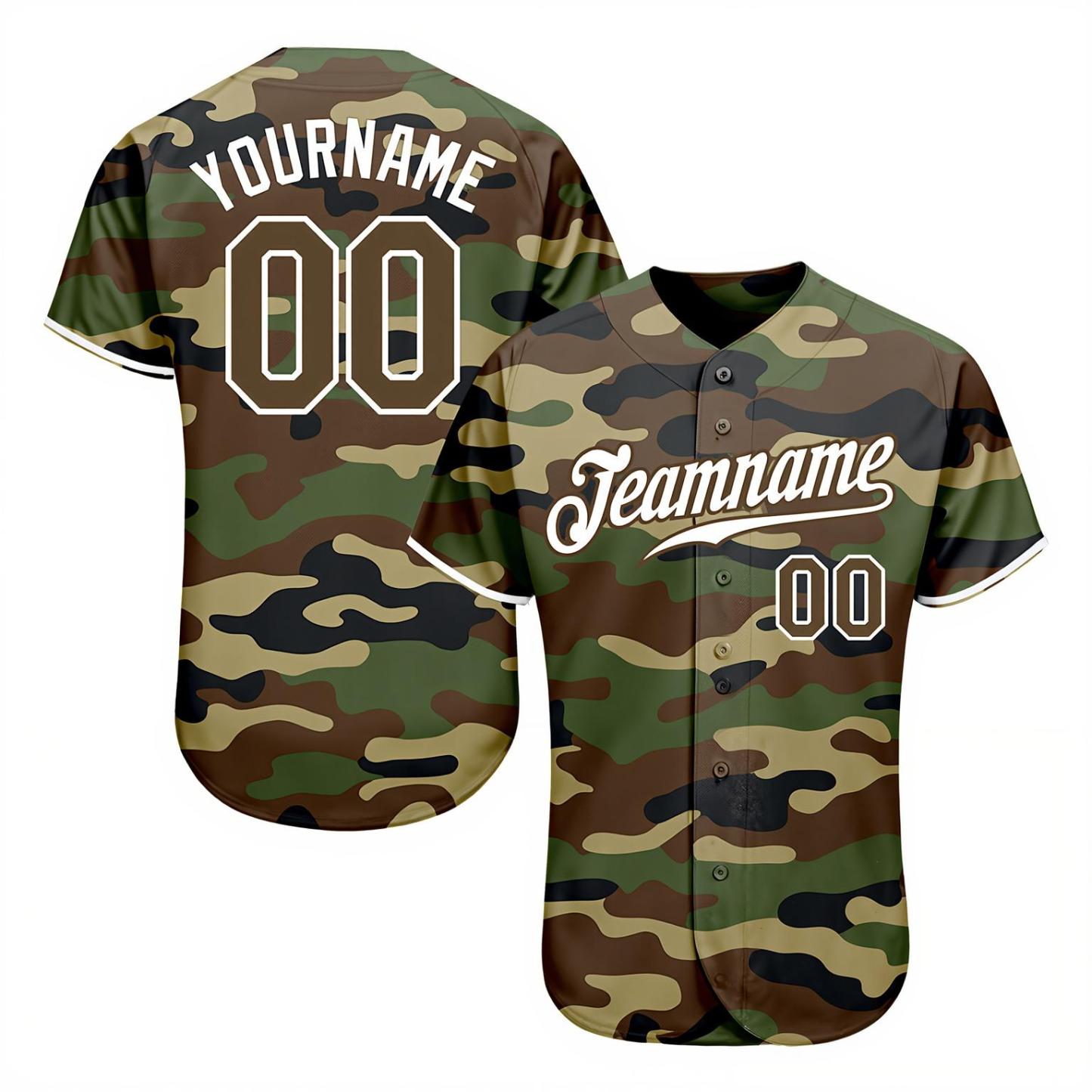 Custom Camo Brown & White Salute To Service Baseball Jersey