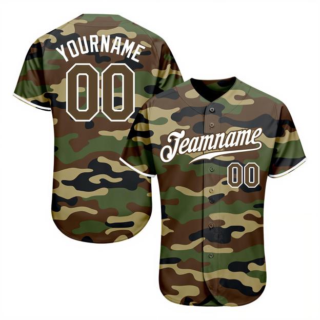 Custom Camo Brown & White Salute To Service Baseball Jersey