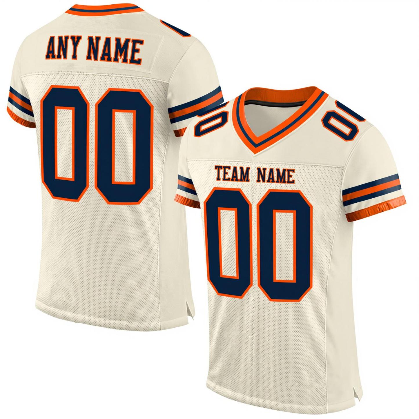 Custom Cream & Navy/Orange Football Jersey