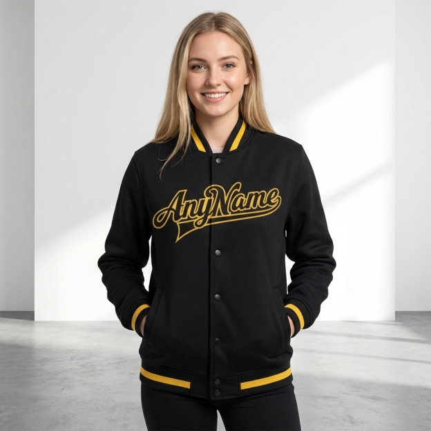 Custom Black & Yellow Full-Snap Fleece Jacket
