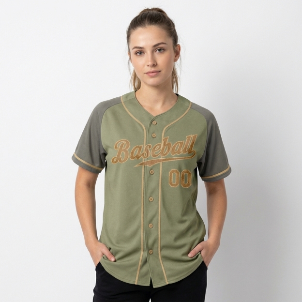 Custom Green & Grey/Brown Raglan Sleeves Baseball Jersey