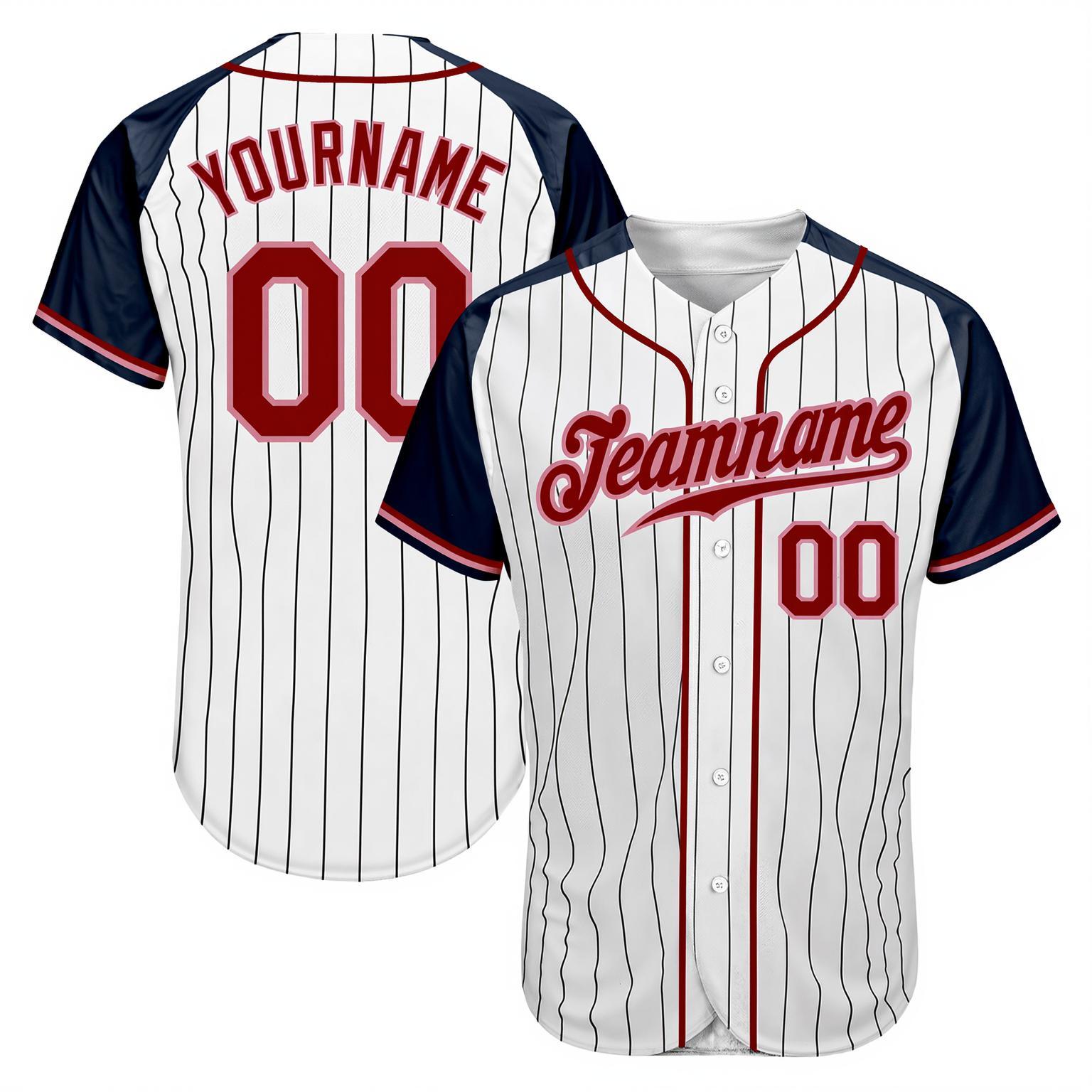 Custom White & Navy Pinstripes Raglan Sleeves Baseball Jersey