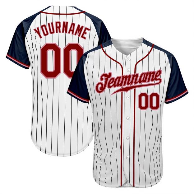 Custom White & Navy Pinstripes Raglan Sleeves Baseball Jersey
