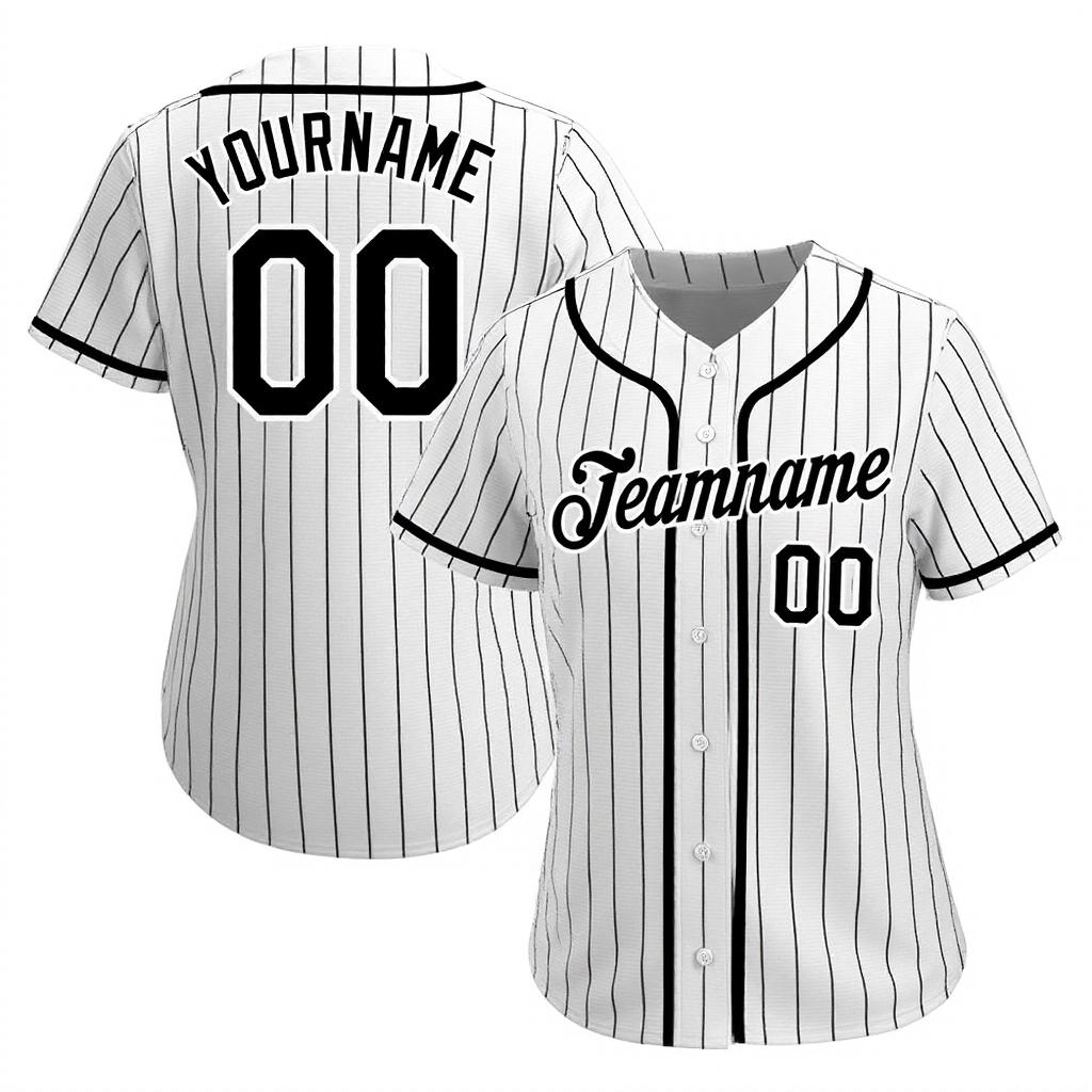 Custom White-Black Pinstripes Baseball Jersey