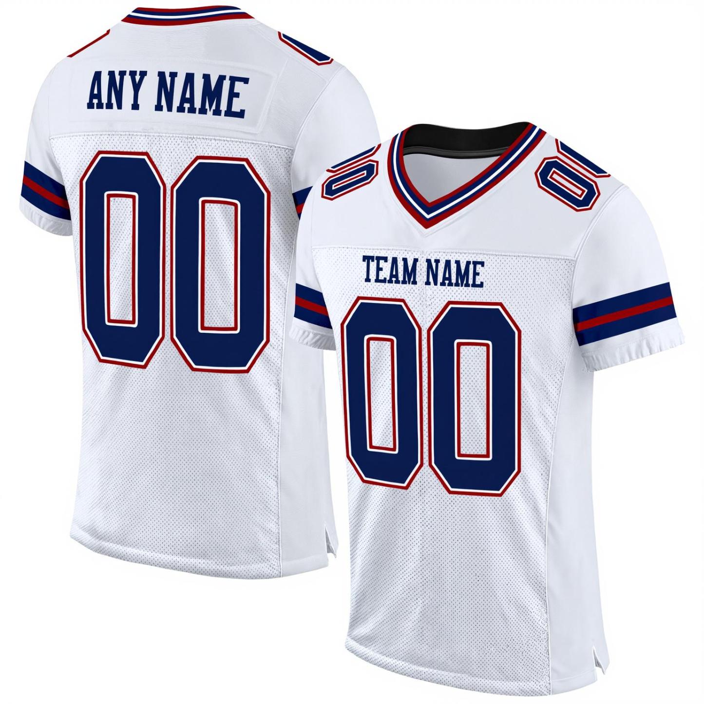 Custom White & Red/Navy Football Jersey