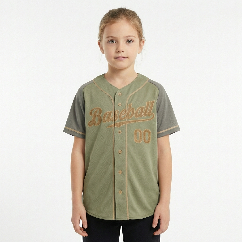 Custom Green & Grey/Brown Raglan Sleeves Baseball Jersey