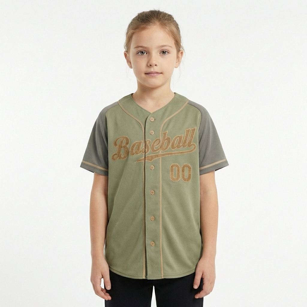 Custom Green & Grey/Brown Raglan Sleeves Baseball Jersey