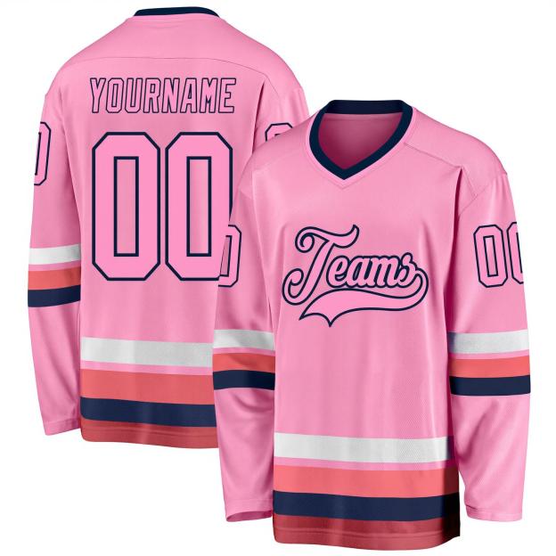 Custom Pink & Navy/White Hockey Jersey