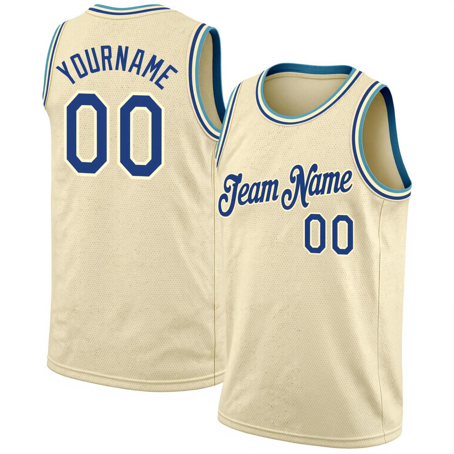 Custom Cream & Blue/White Basketball City Edition Jersey