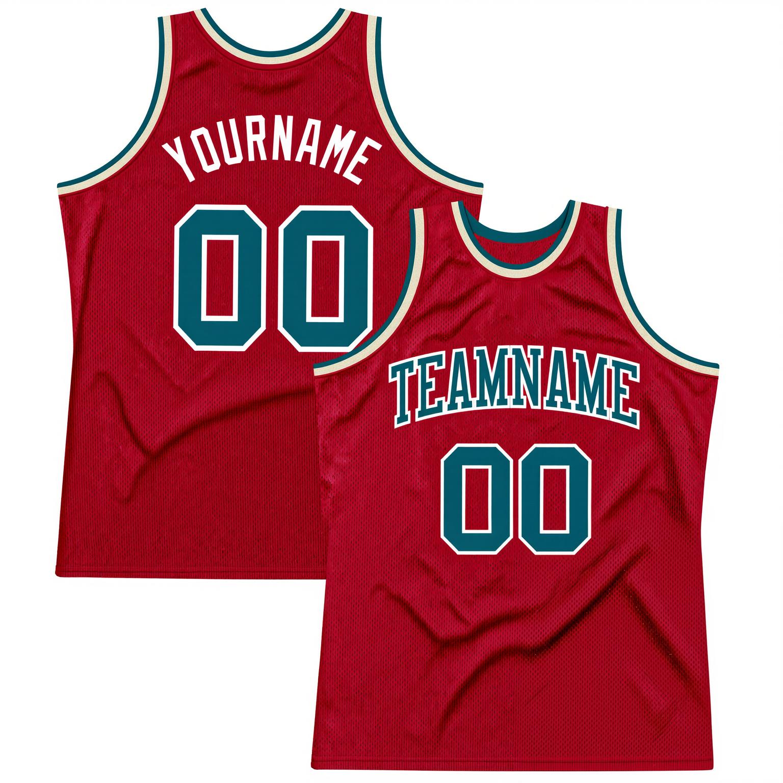 Custom Red & Teal/White Basketball Throwback Jersey