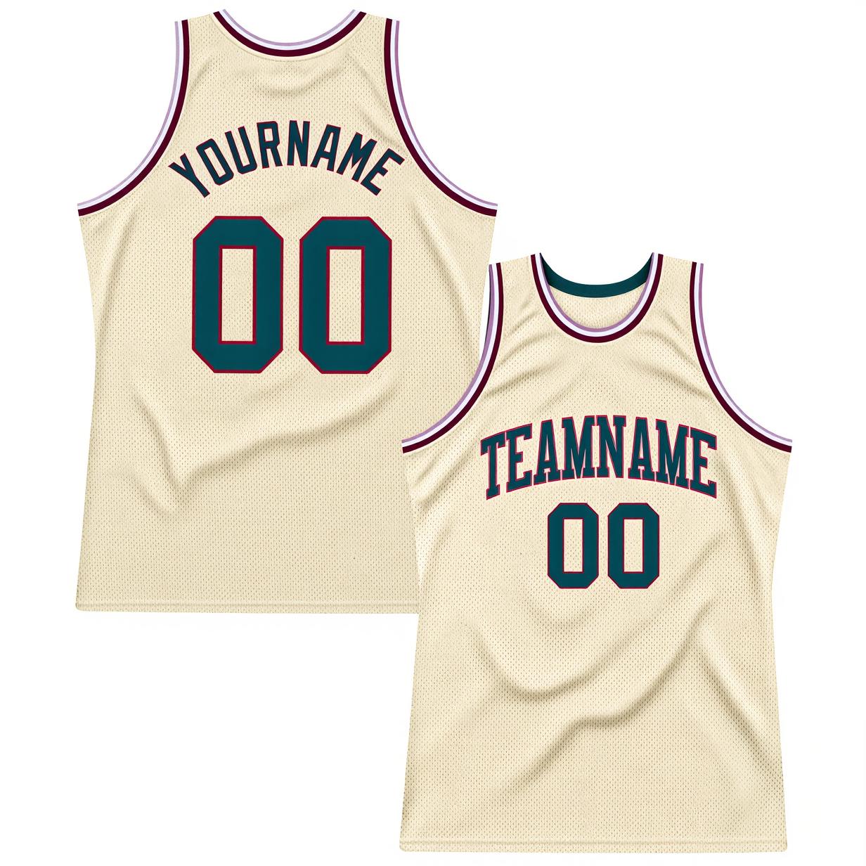 Custom Cream & Teal/Purple Basketball Throwback Jersey