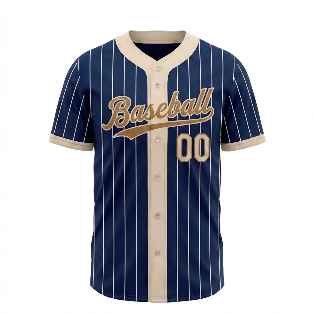 Custom Navy & Cream/Gold Pinstripes Baseball Jersey