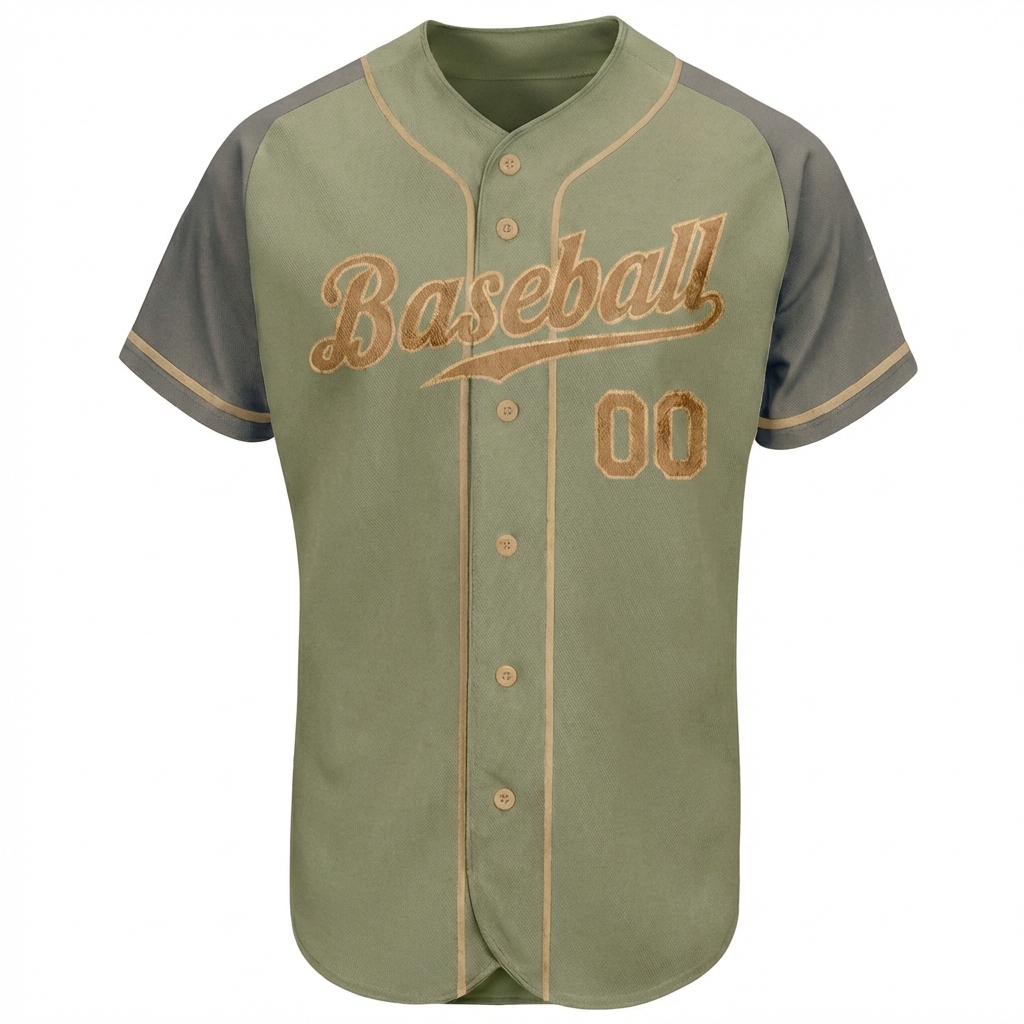 Custom Green & Grey/Brown Raglan Sleeves Baseball Jersey