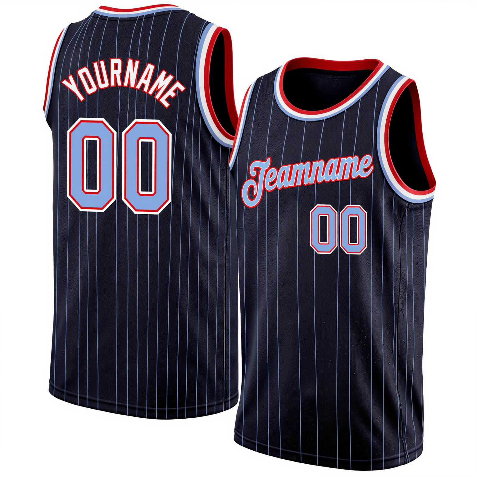 Custom Black & White/Sky Blue Pinstripes Basketball City Edition Jersey