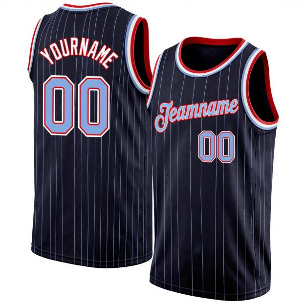 Custom Black & White/Sky Blue Pinstripes Basketball City Edition Jersey