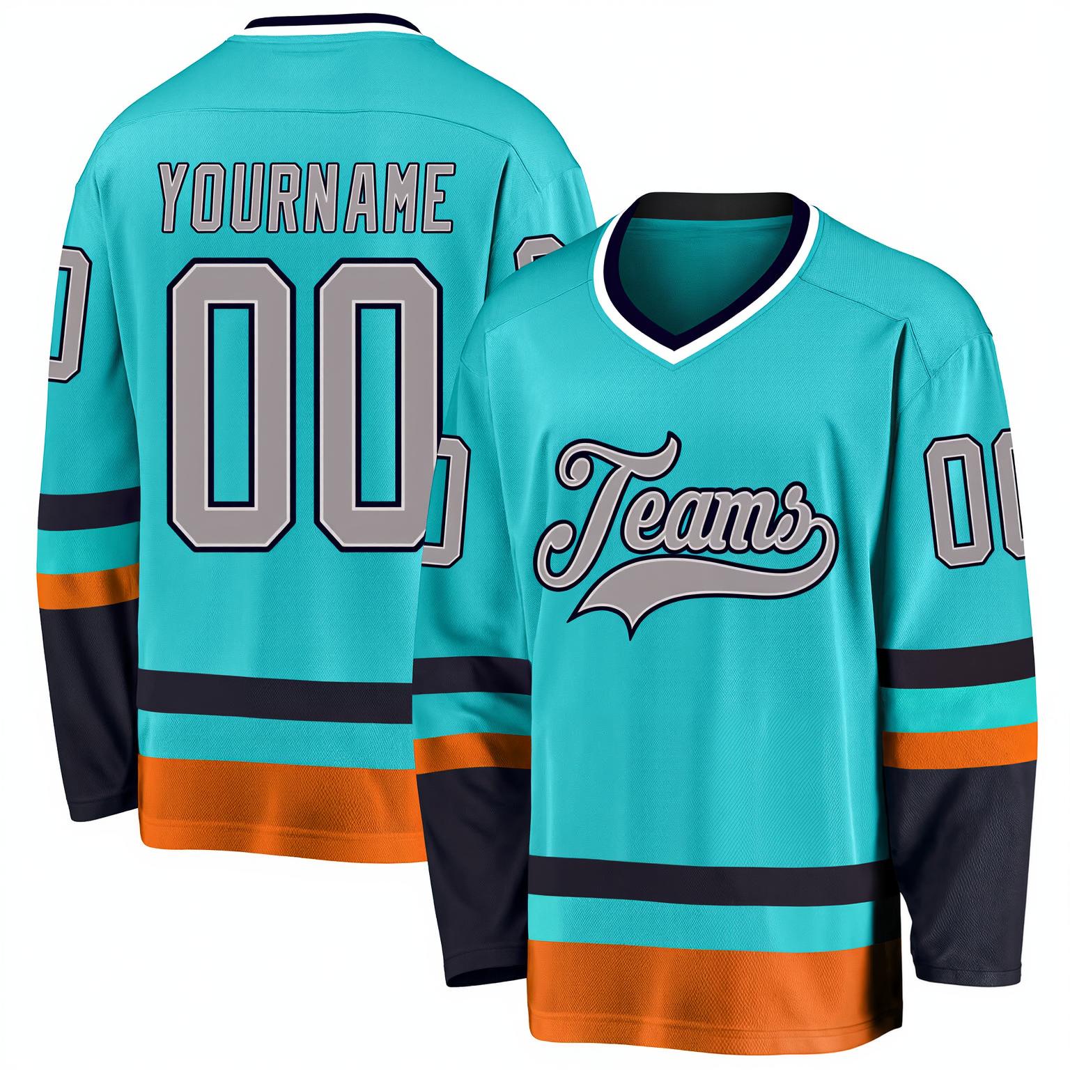 Custom Aqua & Grey/Black Hockey Jersey