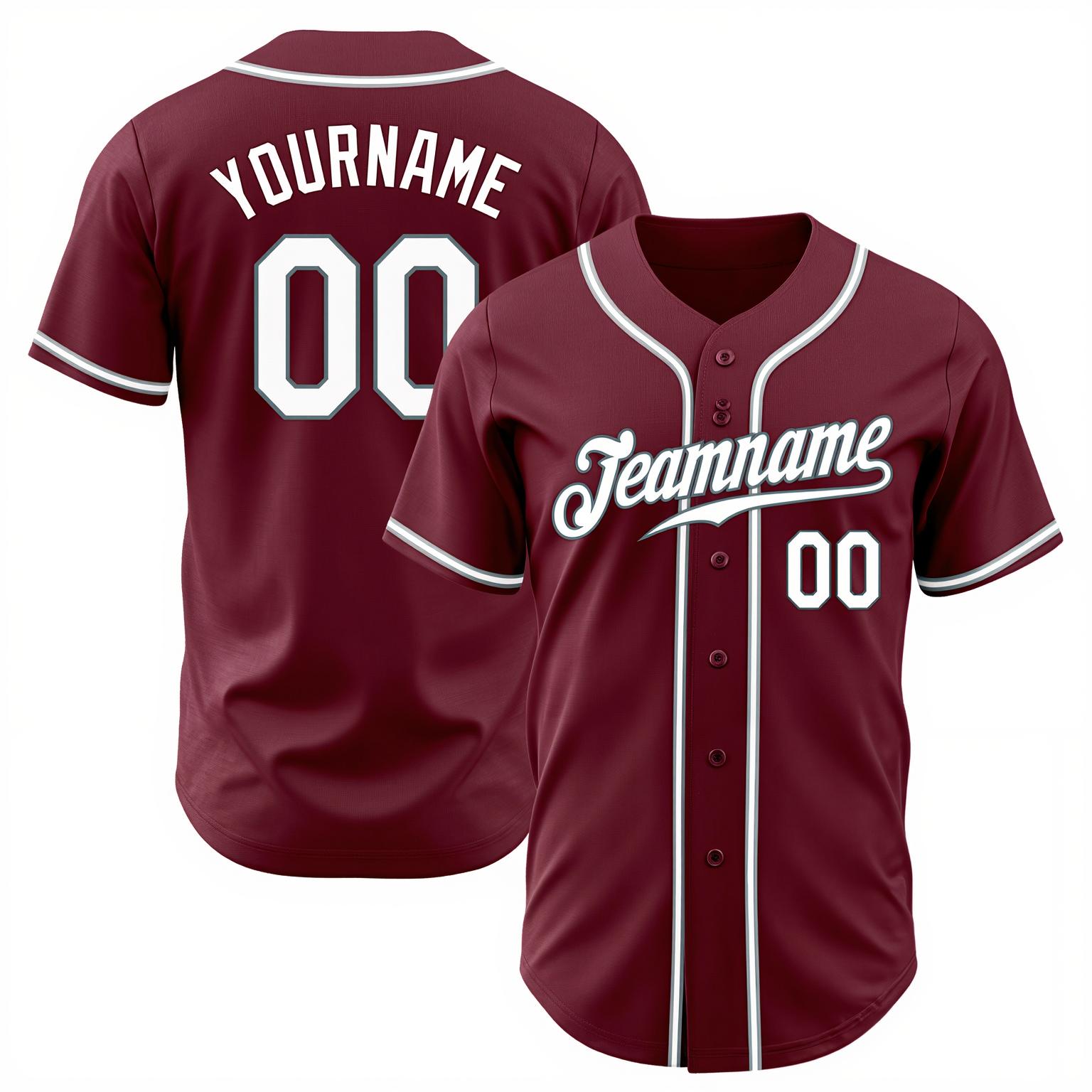 Custom Burgundy & White/Grey Baseball Jersey