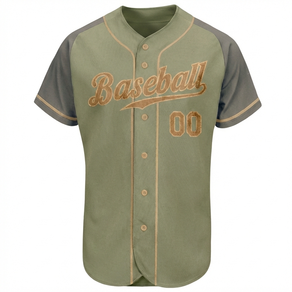Custom Green & Grey/Brown Raglan Sleeves Baseball Jersey