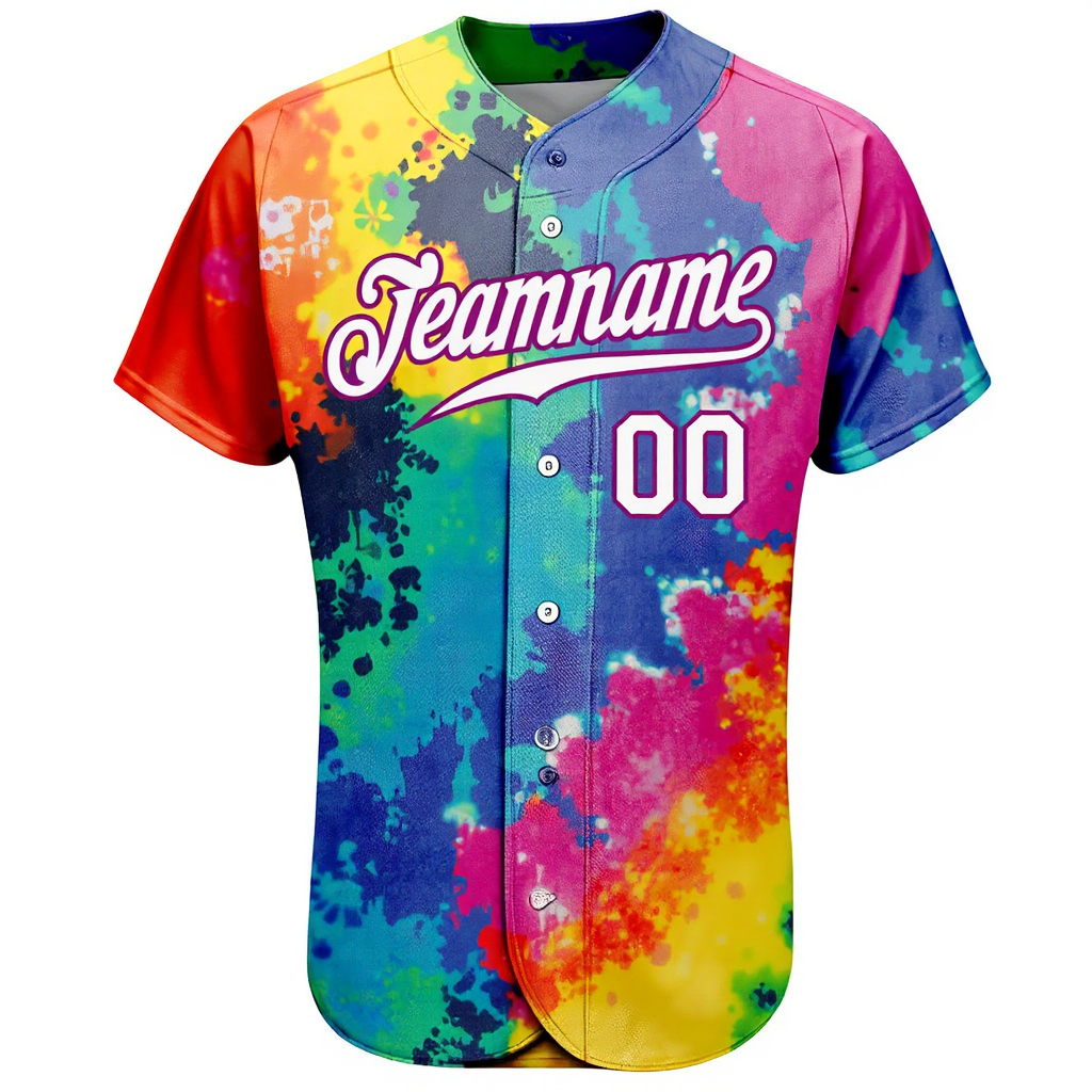 Custom Tie Dye White & Purple Baseball Jersey