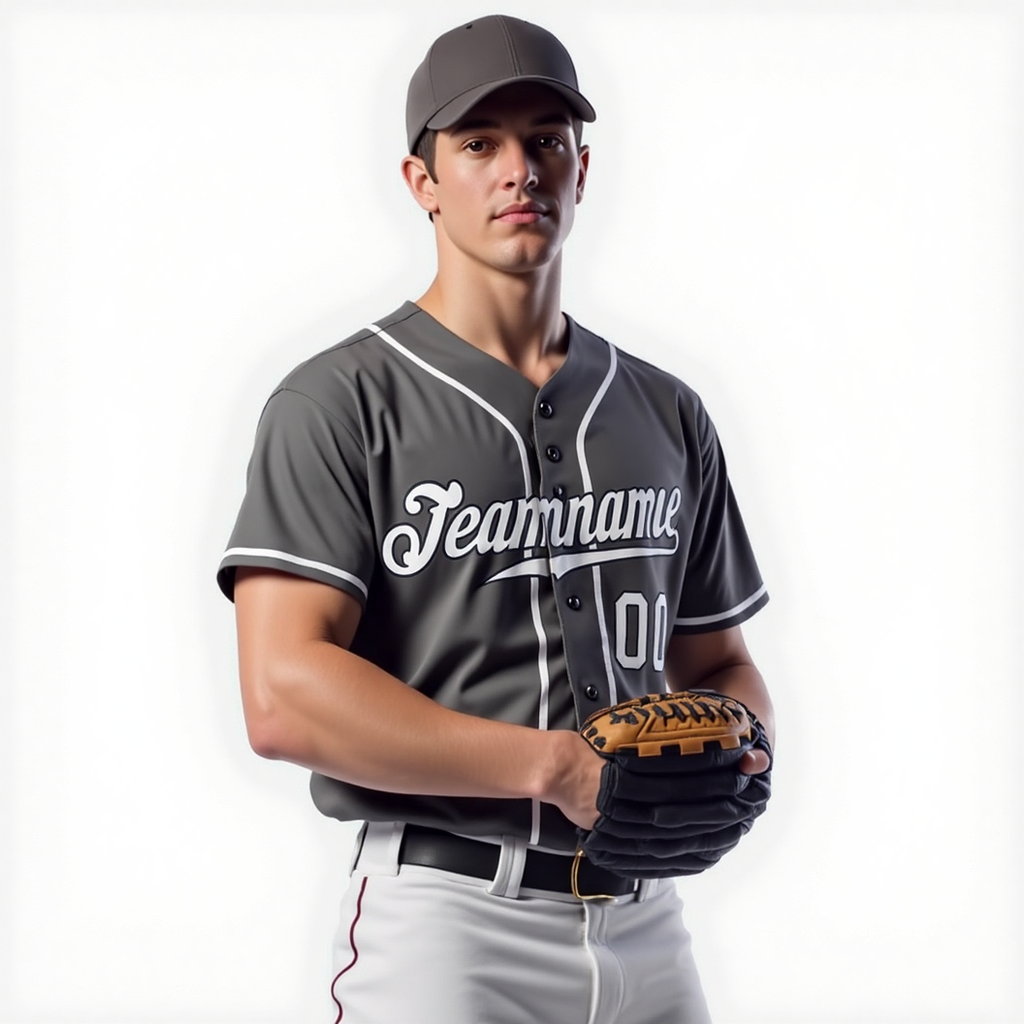 Custom Grey & White/Black Baseball Jersey