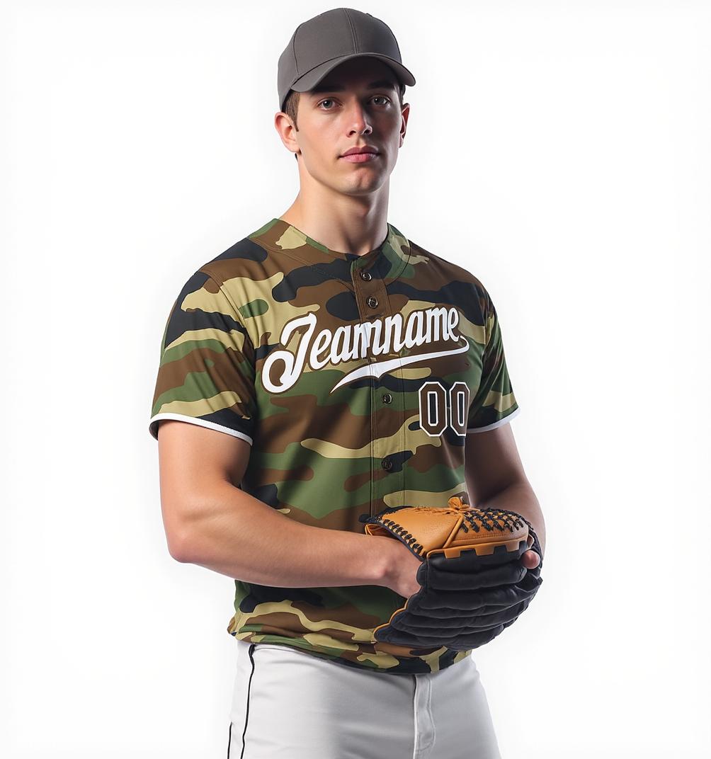 Custom Camo Brown & White Salute To Service Baseball Jersey