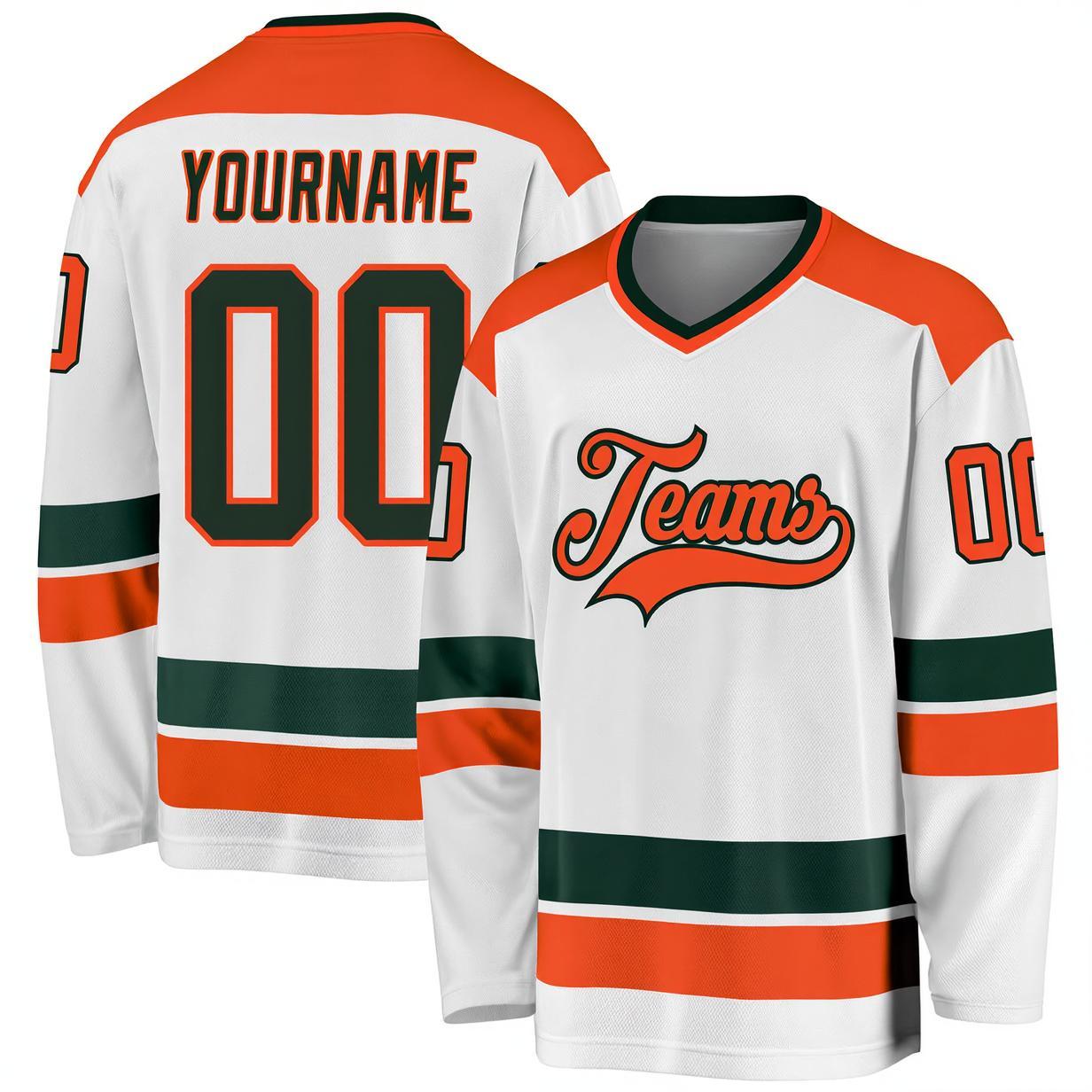Custom White & Orange/Black Hockey Jersey