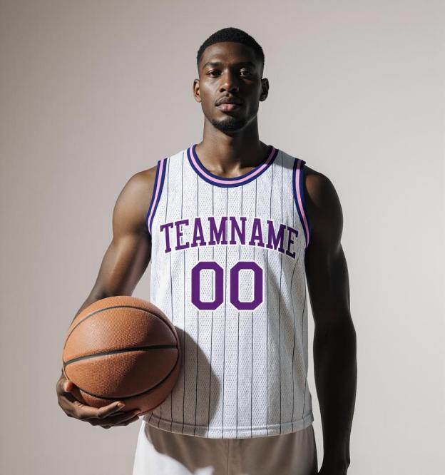 Custom White & Purple Pinstripes Basketball City Edition Jersey