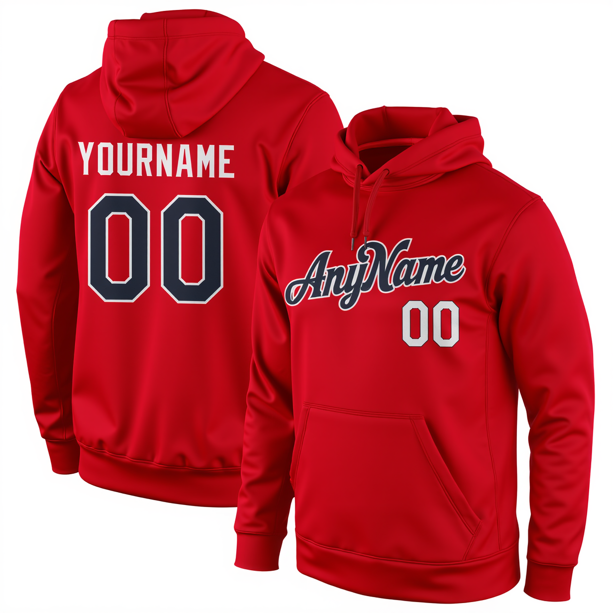 Custom Red & Navy/White Pullover Sports Sweatshirt Hoodie