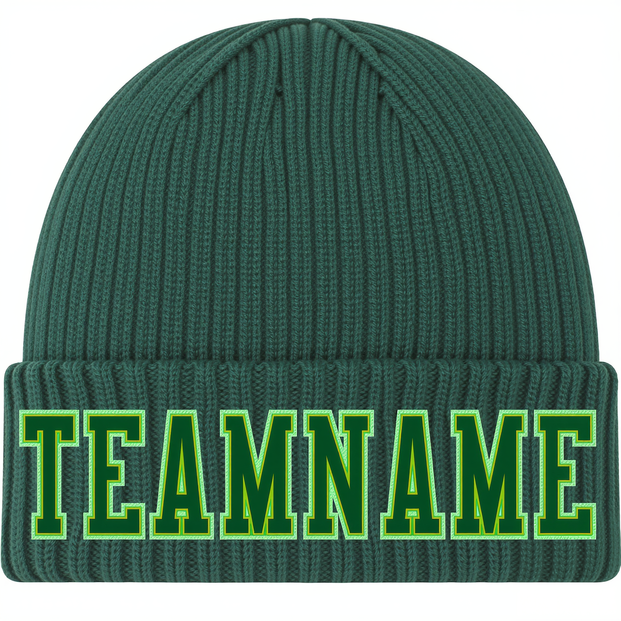 Custom Midnight Green Stitched Cuffed Knit Hat
