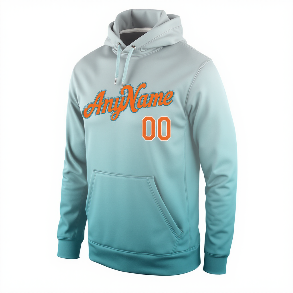 Custom Aqua & Orange/Grey Pullover Sports Sweatshirt Hoodie