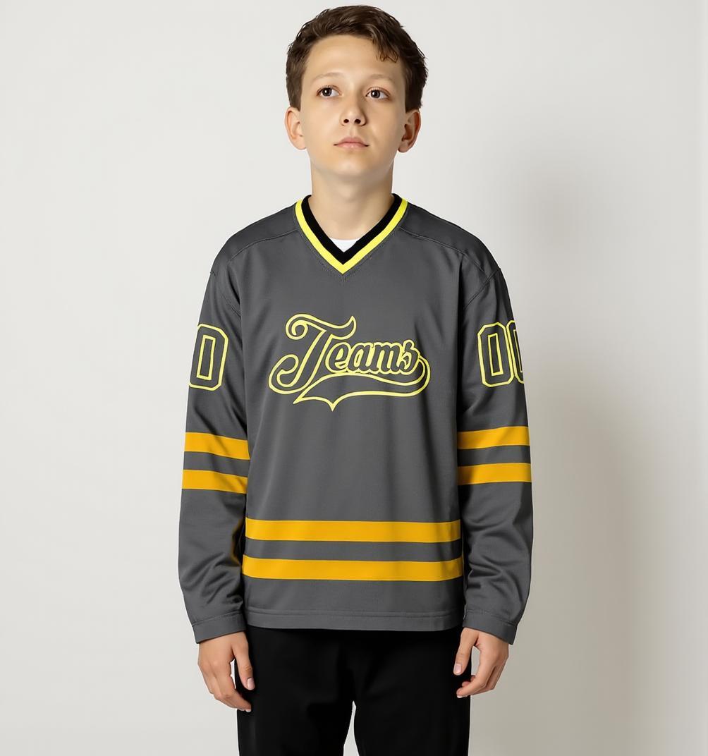Custom Grey & Yellow Hockey Jersey