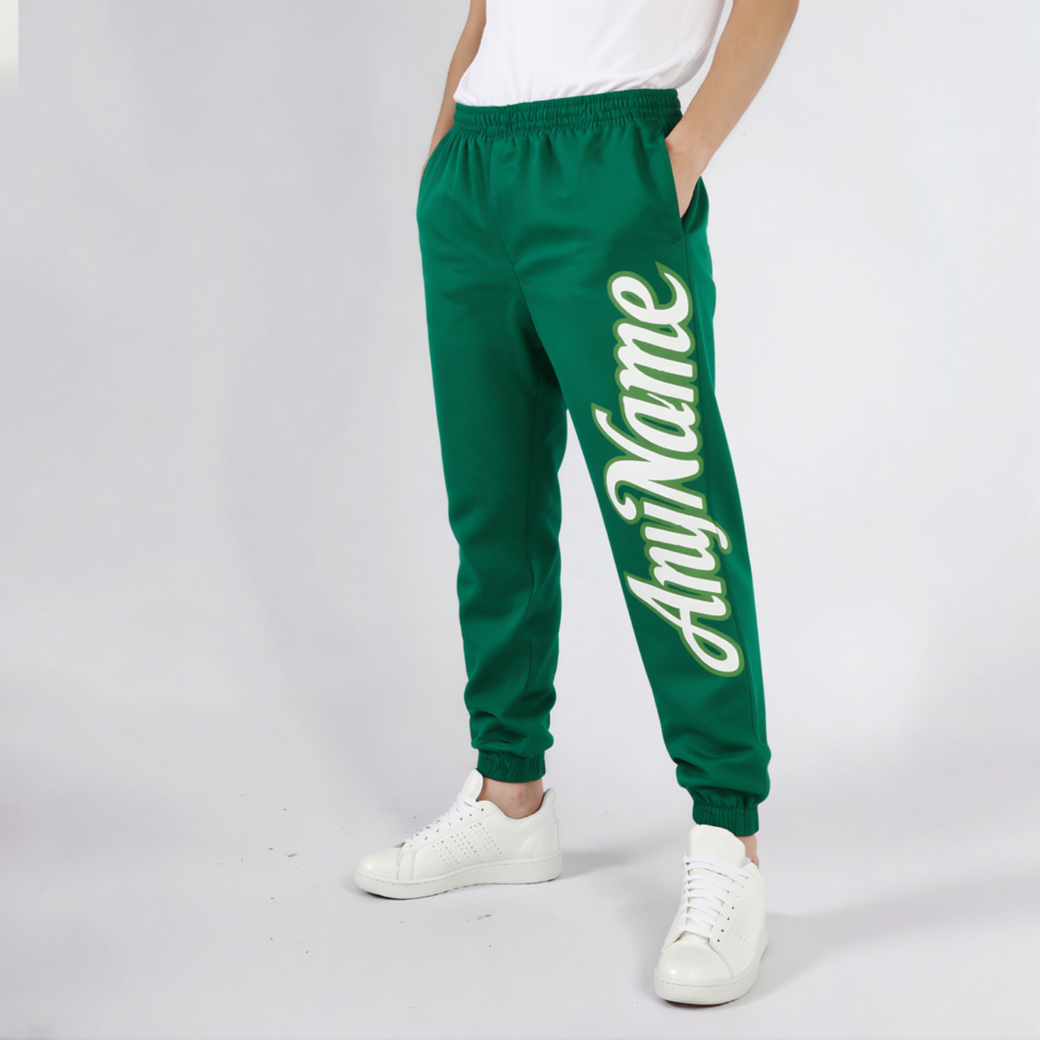 Custom Green & White Fleece Jogger Sweatpants