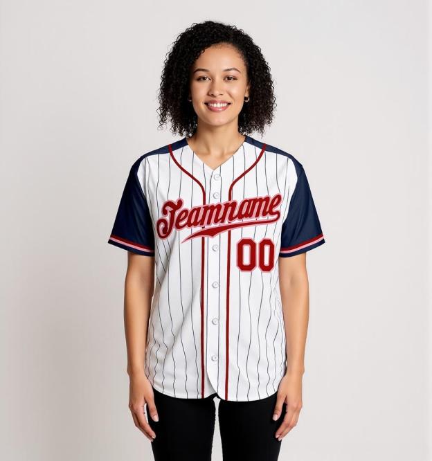 Custom White & Navy Pinstripes Raglan Sleeves Baseball Jersey