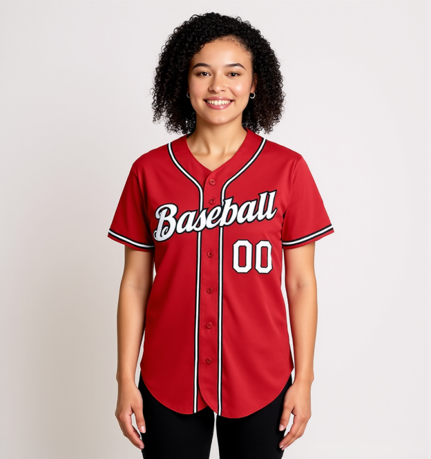 Custom Red & White/Black Baseball Jersey