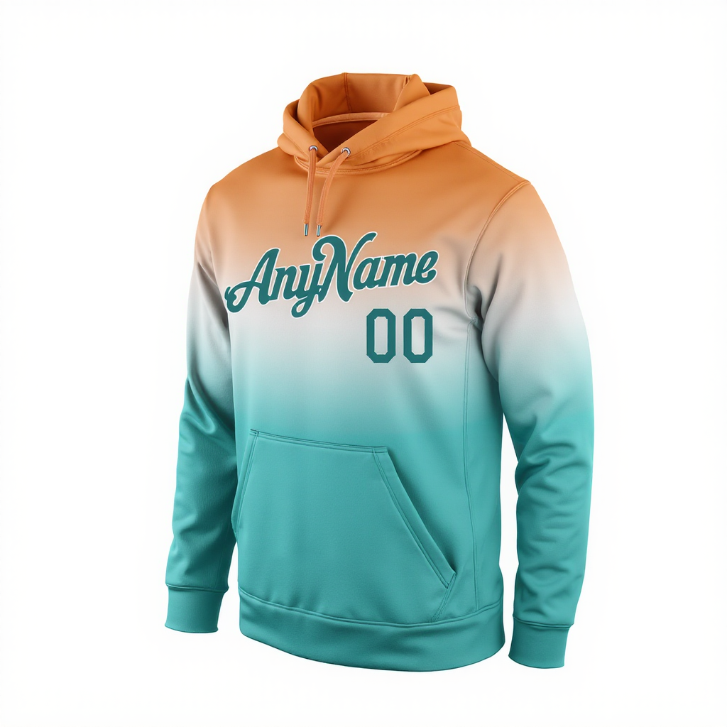Custom Aqua & Orange/White Pullover Sports Sweatshirt Hoodie