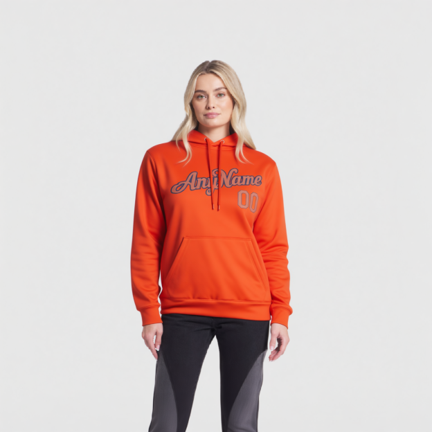 Custom Orange & Pink/Grey Pullover Sports Sweatshirt Hoodie