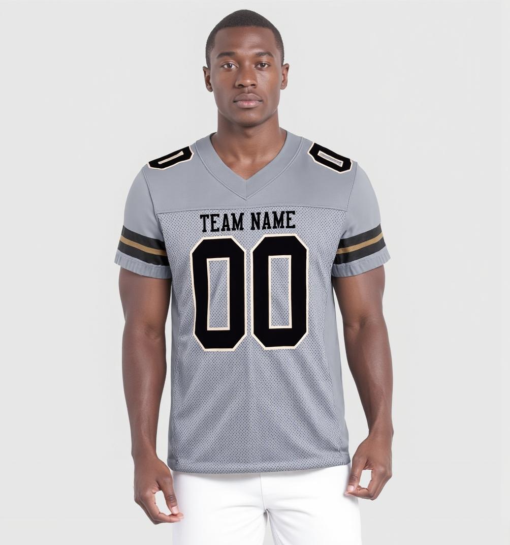 Custom Grey & Black/Cream Football Jersey