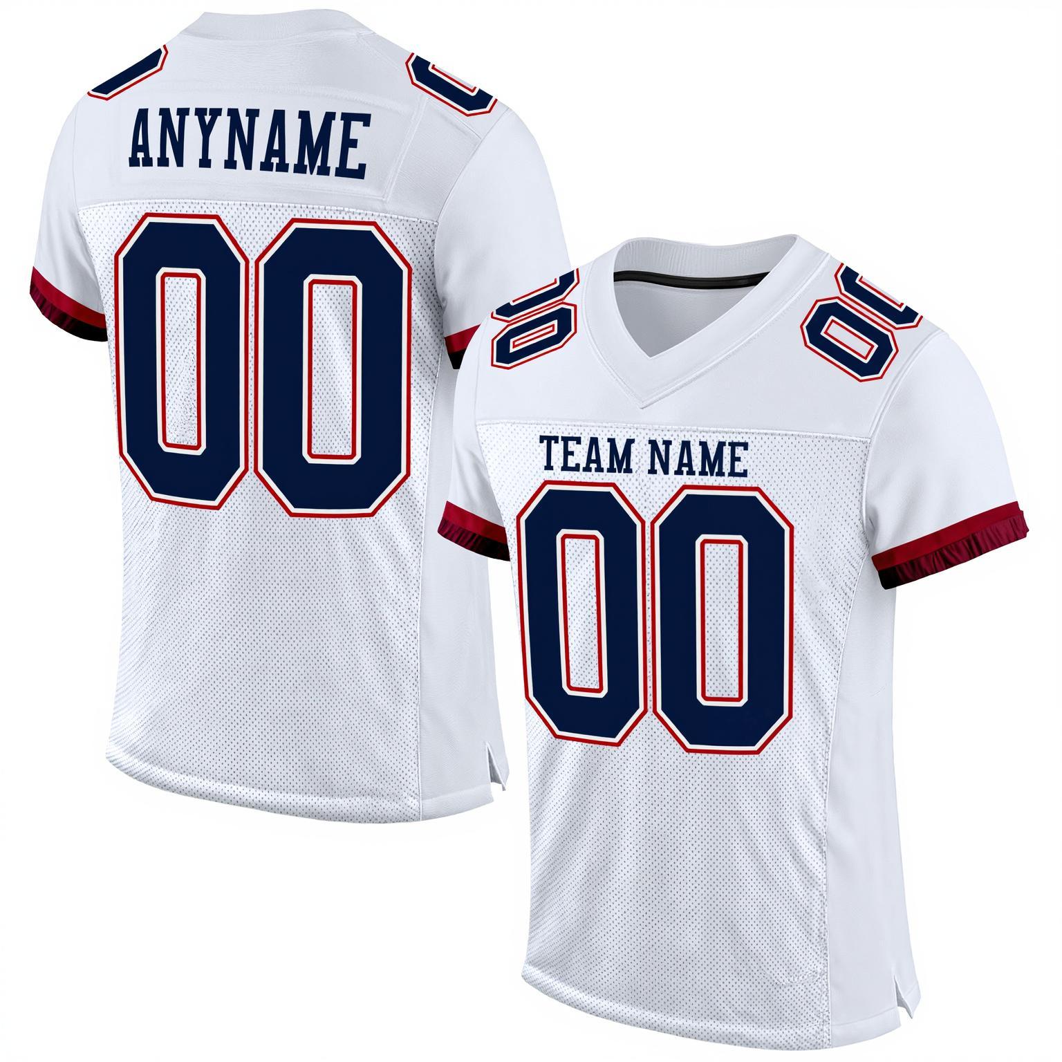 Custom White & Navy/Red Football Jersey
