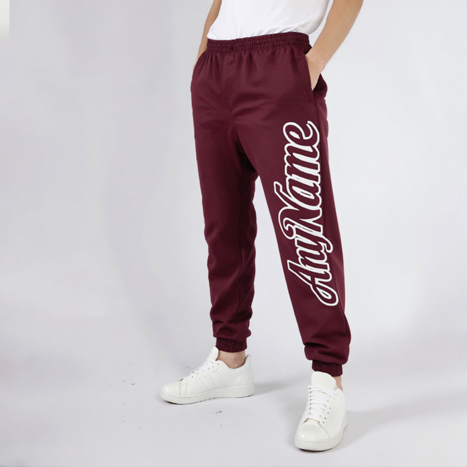 Custom Burgundy & White Fleece Jogger Sweatpants