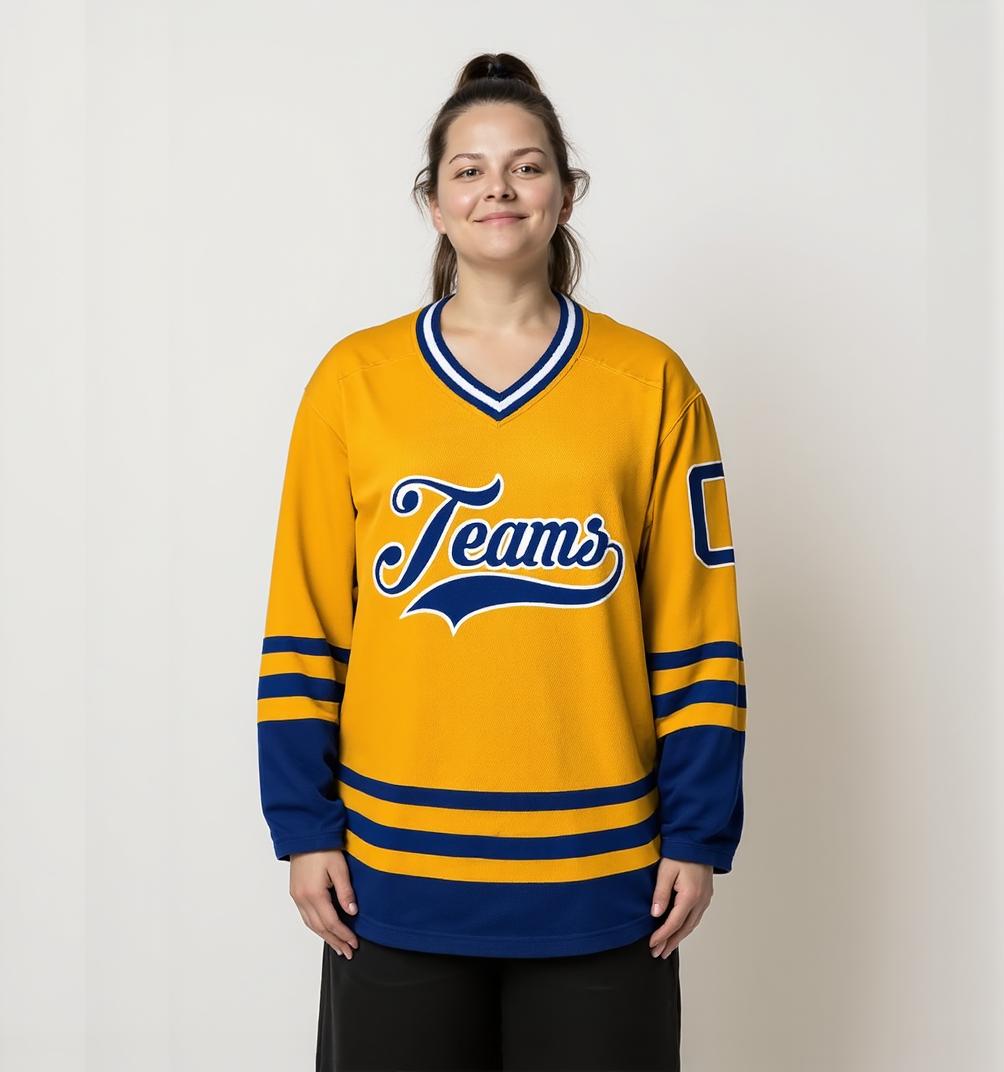Custom Yellow & Navy/White Hockey Jersey
