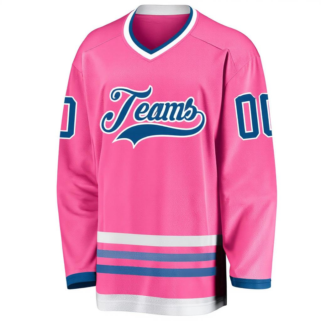 Custom Pink & Blue/White Hockey Jersey