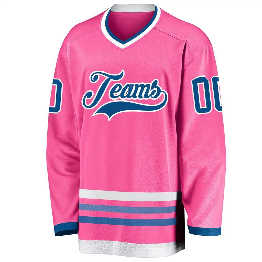 Custom Pink & Blue/White Hockey Jersey