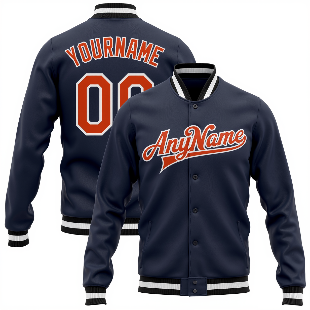 Custom Navy & Orange/White Full-Snap Fleece Jacket