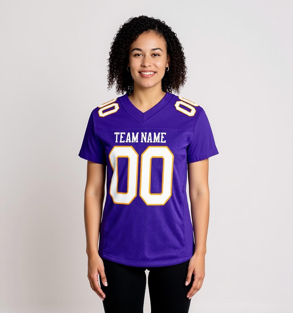 Custom Purple & White/Gold Football Jersey