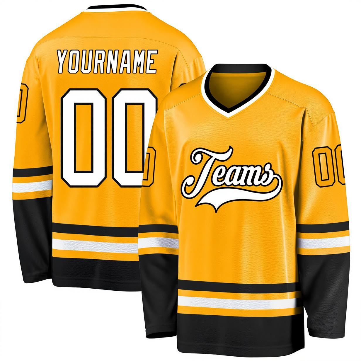 Custom Yellow & White/Royal Hockey Jersey
